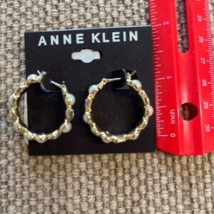 Anne Klein Gold-Tone Hoop Earrings with Pearl Embellishments